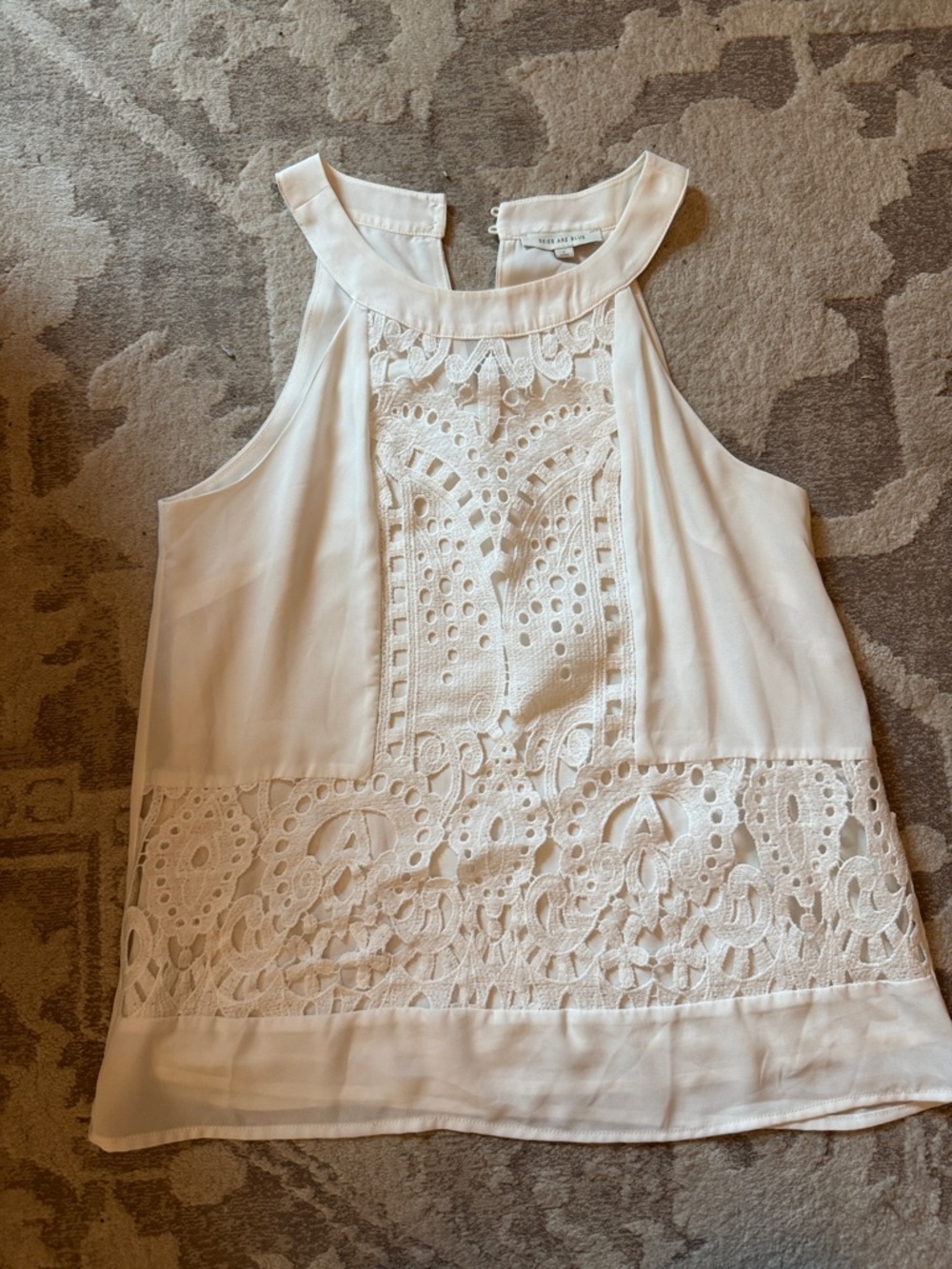 Skies Are Blue Cream Crochet Halter Tank Top